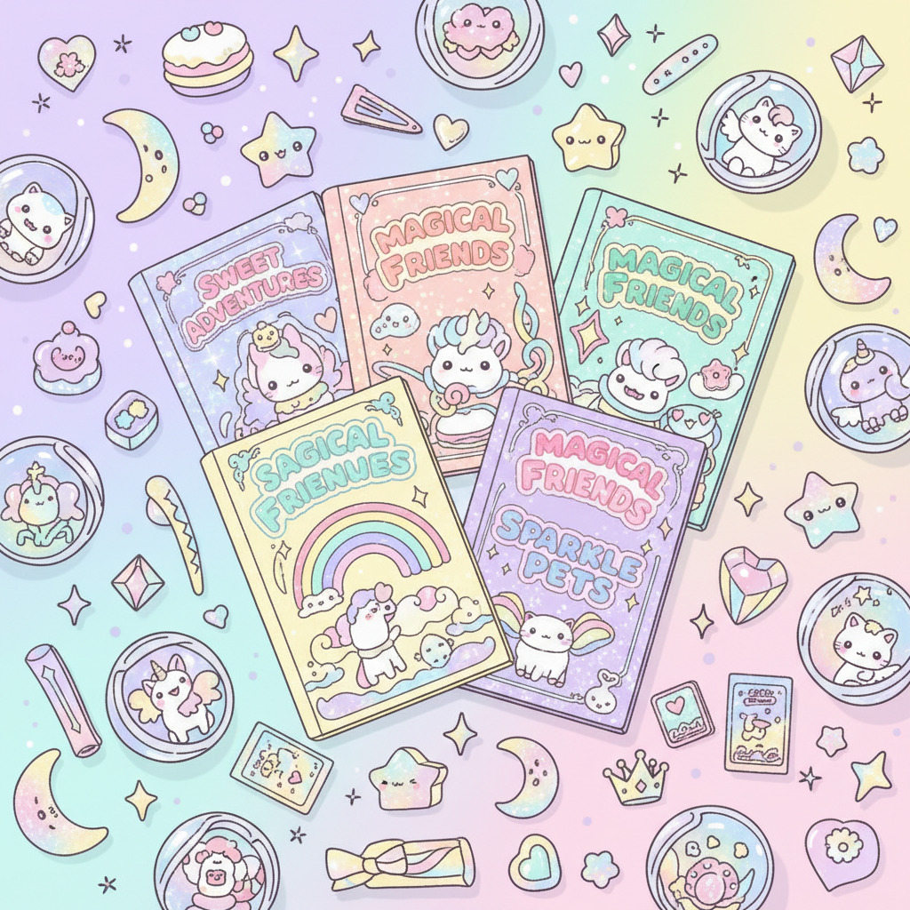 Limited edition sticker books and gacha trinkets